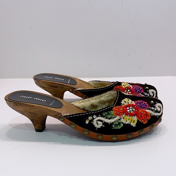 Miu Miu Wood Embroidered Clogs - 36 - Picture 3 of 11